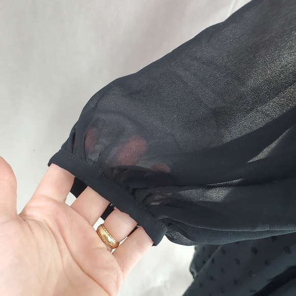 ModCloth Black Sheer Polka Dot Wednesday Adams Whimsy Goth Sweetheart Dress XS - Picture 6 of 11